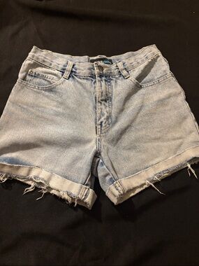 High-Rise Light Wash Denim Roll-Cuff Shorts